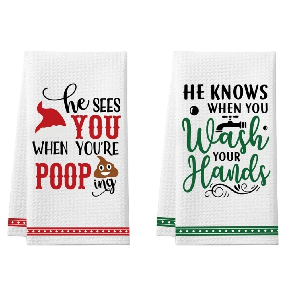 2 Pack Funny Christmas Bathroom/Kitchen Towels